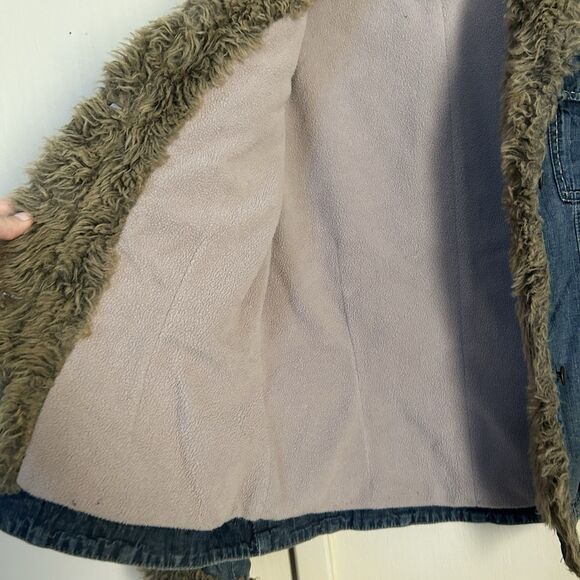 Armi Womens Jacket Medium Blue Fur Trim 100% Cotton Denim Lined Warm Hippie - Picture 3 of 9